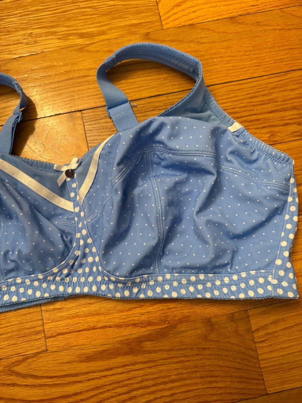 Ulla Popken Light Blue Polka Dot Bra with White Trim 46E euro brand no underwire - Picture 4 of 8